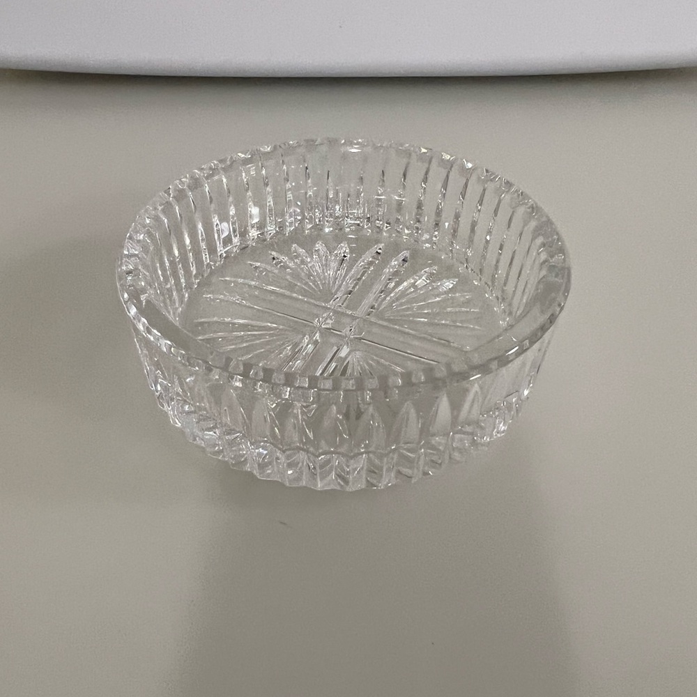 Waterford full-lead crystal wine coaster/jewelry dish. Signed by Jim O’Leary.
